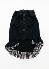 BLACK RUFFLED DRESS WITH FLORETS AND PEARLS