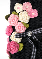 BLACK RUFFLED DRESS WITH FLORETS AND PEARLS