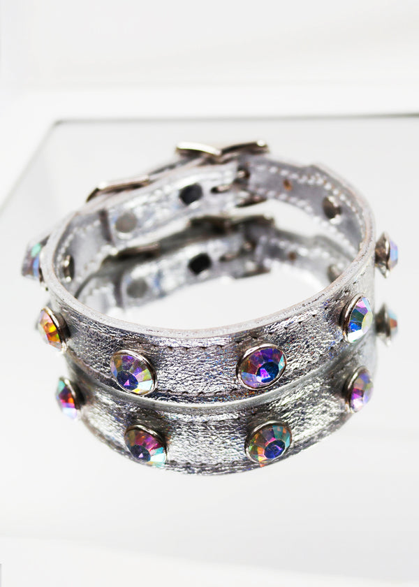 SILVER HOLOGRAPHIC RHINESTONE LEATHER
