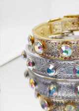 SILVER HOLOGRAPHIC RHINESTONE LEATHER