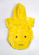 YELLOW RAINCOAT WITH ZEBRA STRIPE INTERIOR