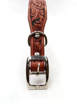 BURGUNDY AND BLACK HAND TOOLED LEATHER COLLAR