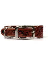 BURGUNDY AND BLACK HAND TOOLED LEATHER COLLAR