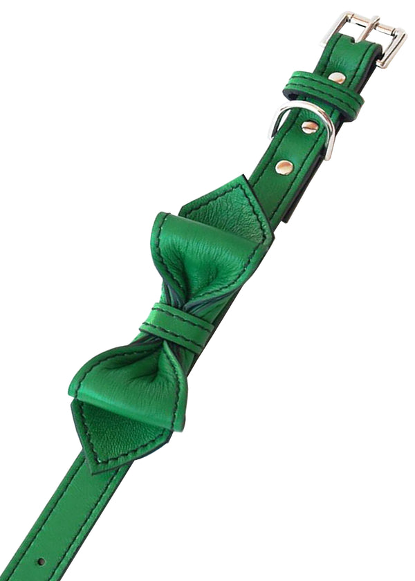 MARTINI LEATHER BOW TIE COLLAR IN COUNTRY CLUB GREEN