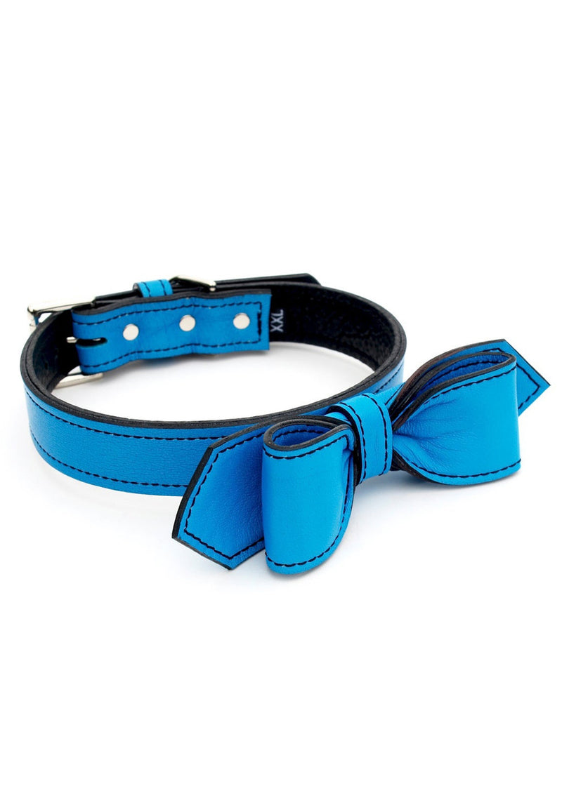 MARTINI LEATHER BOW TIE COLLAR PEACOCK BLUE