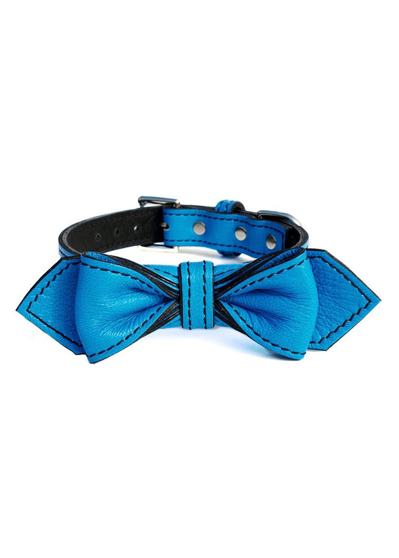 MARTINI LEATHER BOW TIE COLLAR PEACOCK BLUE